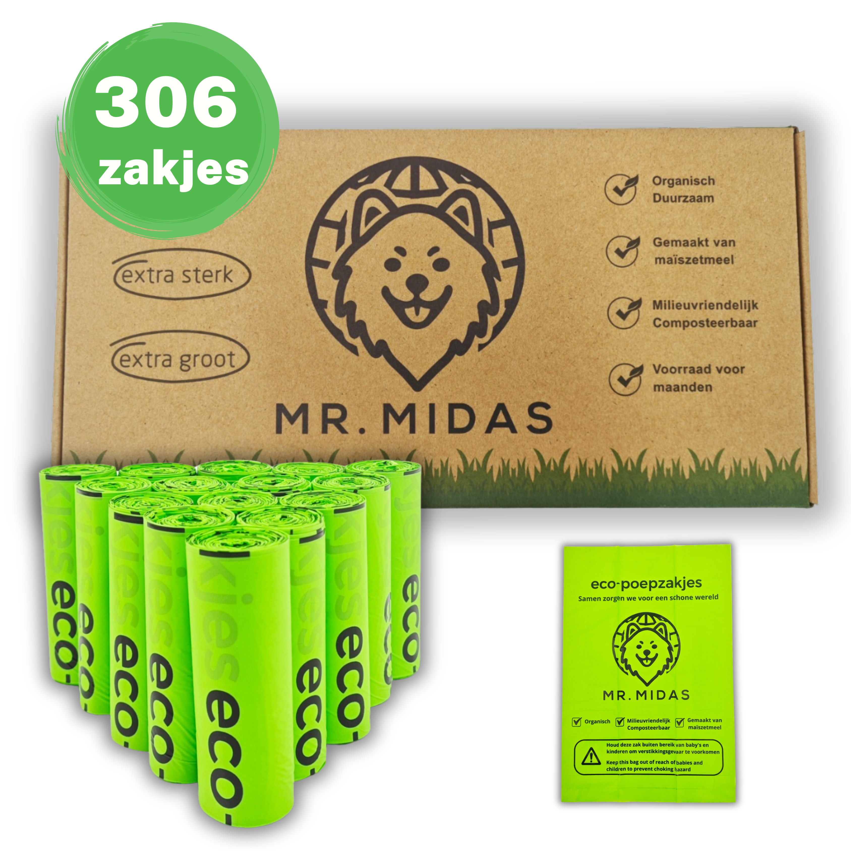 Hondenpoepzakjes 306 stuks - 100% Biologisch afbreekbaar - extra stevig